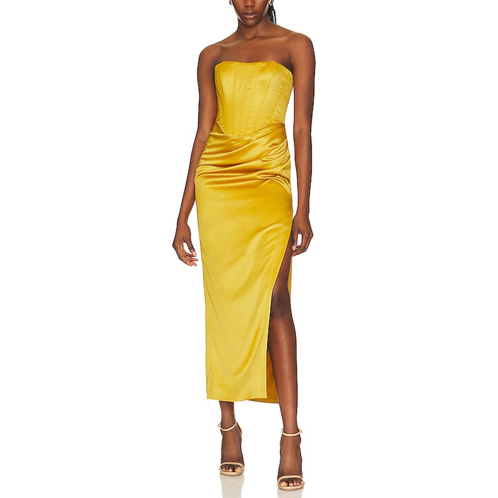 Bardot 'Everlasting' Yellow Satin Midi Dress Size L